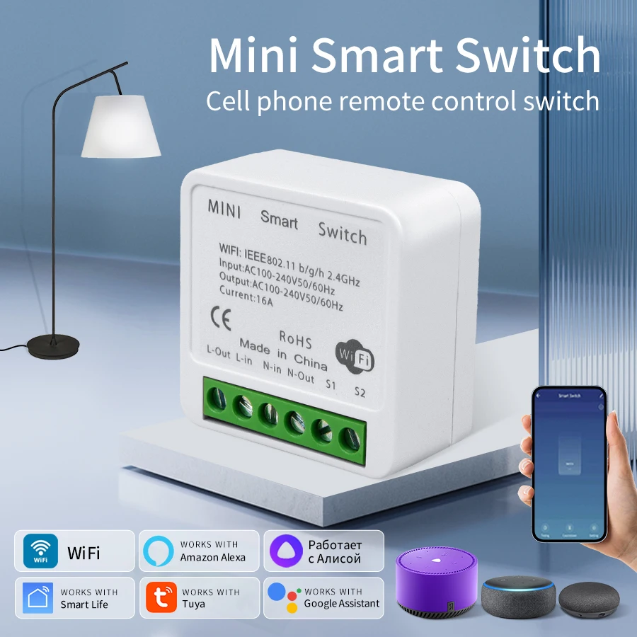 16A 20A 2방향 제어 투야 WiFi 스마트 스위치 RF 433Mhz 릴레이 차단기 모듈 스마트 라이프 앱 원격 제어, 구글 홈 및 알렉사와 호환