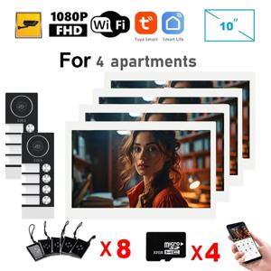 TUYA WiFi 비디오 도어폰 빌딩 인터콤 키트 다가족 초인종 10인치 1080P 터치 스크린 모니터 APP/카드 잠금 해제