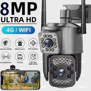 8MP 4K WIFI IP 카메라 듀얼 렌즈 PTZ 4G SIM 카드 야외 웹캠 알람 10X 줌 스마트 홈 CCTV 보안 보호 모니터 캠