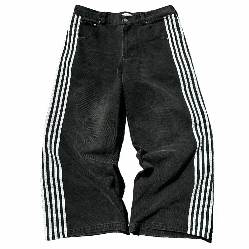 Y2K 레트로 헐렁한 청바지 미국 크로스 자수 패치 워크 남성 느슨한 청바지 streetwear 고딕 넓은 다리 바지