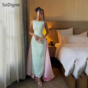 SoDigne 인어 이브닝 드레스 오-넥 핑크 테일링 발목 길이 파티 드레스 스파게티 스트랩 공식 예복 가운 맞춤형