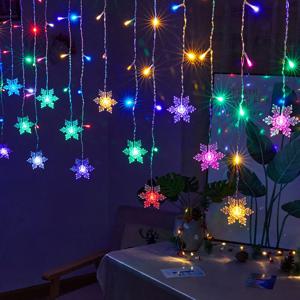 4M 크리스마스 빛 LED 눈송이 커튼 고드름 문자열 조명 실내 웨딩 홈 Eave 파티 새해 장식 주변 조명