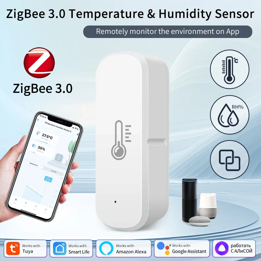 Zigbee 스마트 홈 자동화 Tuya 스마트 온도 습도 센서 실시간 앱 경고 원격 제어 Alexa Google Assistant