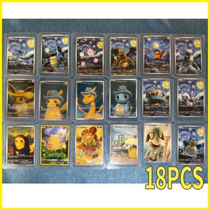 BLBU PTCG 반 고흐 카드 뮤 18 개/대 DIY Collectible Cards Squirtle Mona Mewtwo Lisa Sunflower 일러스트 영어 카드 선물