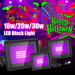 LED UV 블랙 라이트 10W/20W/30W 투광 조명 385nm, 휴일 파티, DJ, 무대 조명, 할로윈을 위한 스위치가 있는 UV 스포트라이트