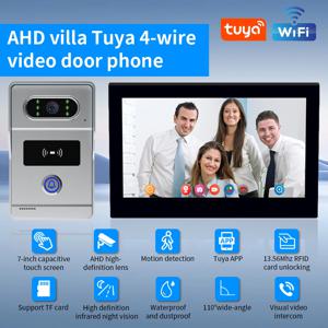 Tuya 7인치 비디오 도어폰 인터콤 시스템 RFID 초인종 카메라 모니터 토크 앱 잠금 해제 빌라 아파트용 HD 야간 투시경