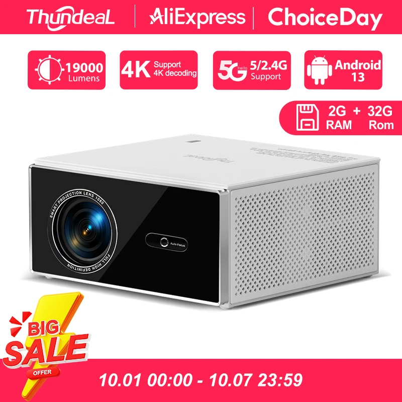 ThundeaL 네이티브 1080P 프로젝터 TDA7W 안드로이드 WiFi 2+32G 4K 프로젝터 TDA7 3D 스마트 홈시어터 비디오 휴대용 빔 재고 (프랑스)