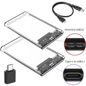 USB 3.0/Type C-SATA III 하드 디스크 케이스(2.5인치 HDD SSD용) 외장형 하드 드라이브 인클로저 하드 디스크 박스 UASP HDD 박스 지원