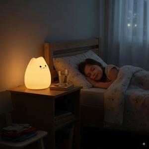7가지 색상 LED 야간 조명 실내 센서 램프 실리콘 아기 수면등 고양이 터치 소프트 귀여운 만화 조명 어린이 방용
