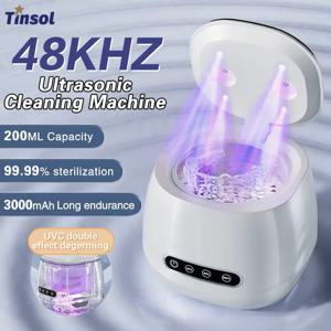 TINSOL 48kHz 초음파 세척기 UV 살균기 포함 보석, 틀니 및 투명 교정기용 편리한 가정용 청소 솔루션