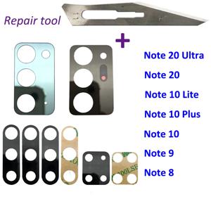 2Pcs, 삼성 Note 20 Ultra 10 Lite Note 8 9 10 Plus 수리 부품 용 접착제 접착제가있는 새로운 후면 카메라 유리 렌즈