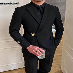 Mauroicardi 여성용 슬림 핏 블랙 화이트 스마트 캐주얼 웨딩 블레이저, 우아한 시크 럭셔리 디자이너 의류, 가을 2023