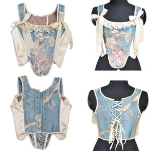 여성용 코르셋 탱크 탑 넥타이 슬리밍 바디 셰이퍼 LaceUp 묶인 허리 트레이너 거들 십대 소녀 LolitaStyle Bustier M6CD