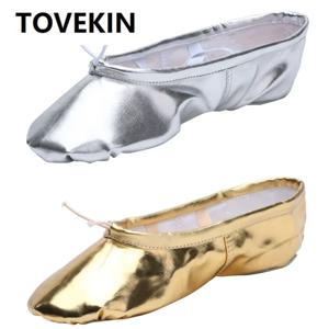 TOVEKIN 품질 골드 실버 PU 성능 요가 밸리 댄스 신발 부드러운 단독 체육관 발레 댄스 신발 키즈 여자 여자