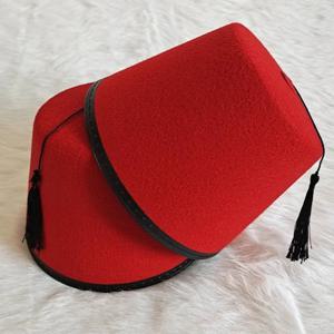 펠트 페즈 모자 모로코 레드 페즈 모자 남성용 터키 모자 Black Tassels Tarboosh Hat