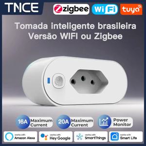 TNCE Tuya 브라질 플러그 16/20A 어댑터, 전원 모니터가 있는 WIFI 또는 zigbee 소켓, 스마트 콘센트 제어, Google 홈 Alexa용 음성
