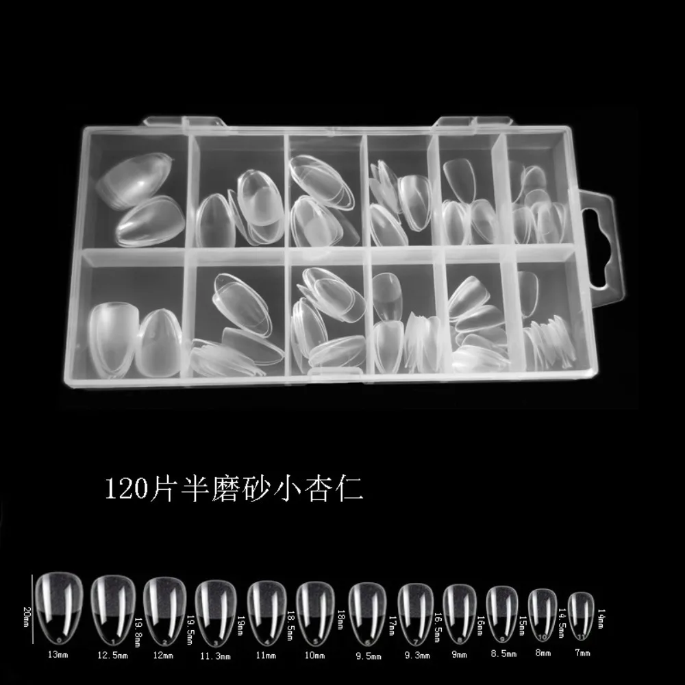 120개 아몬드 모양 인조 손톱 팁 투명 무광 소프트 가짜 손톱 연장 12가지 사이즈 DIY 매니큐어 홈 살롱용