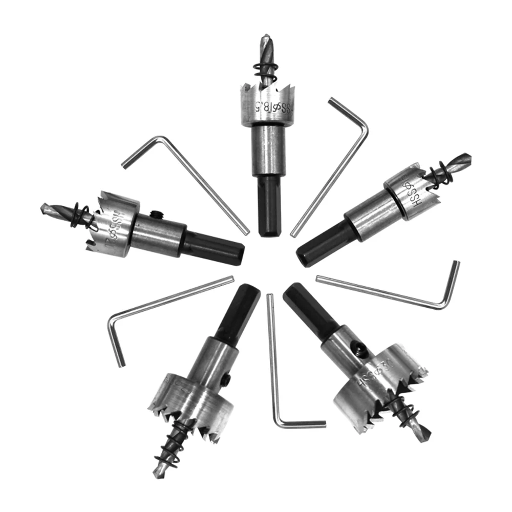 5PC HSS 티타늄 도금 톱니 모양의 구멍 오프너 알루미늄 플레이트 철판 자연 색상 드릴 비트 16-30mm 구멍 펀칭 도구 세트
