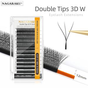 NAGARAKU 더블 팁 3D W 속눈썹 W 모양 속눈썹 연장 블리스 터 미리 만들어진 팬