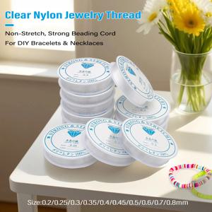 투명 나일론 낚시줄 0.2-0.8mm 납작스풀 권취: 비신축 강력 비즈줄 팔찌 목걸이 제작용 DIY 핸드메이드 부자재. 늘어나지 않는 튼튼한 투명 실 공예용 나일론사 (8-100m/롤)