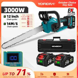 NEWBENY 12 인치 브러시리스 전기 전기 톱 LED 디스플레이 Makita 18V 배터리 핀 용 무선 목재 절단 정원 로깅 톱