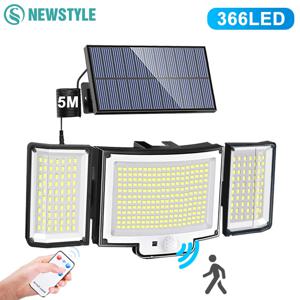 새로운 366LED 태양 야외 조명 태양 전원 보안 조명 모션 센서 234LED 벽 조명 IP65 방수 정원