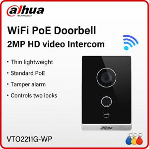 Dahua WiFi PoE 2MP 비디오 인터콤 스마트 홈 얇은 경량 야간 투시경 초인종 카드/APP 잠금 해제 IP65 RS-485 P2P VTO2211G-WP