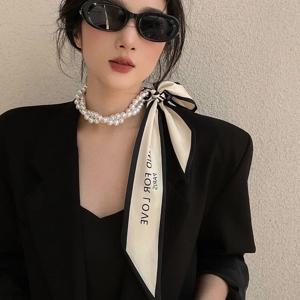 실크 스카프, 목 체인, 가변 쇄골 장식, 작은 스카프, 새로운 여성 깃발이 달린 프랑스 복고풍 진주 목걸이.