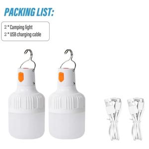2/4PC 캠핑 라이트 휴대용 충전식 디밍이 가능한 LED 전구 밝기 야외 텐트 라이트 후크가있는 비상 야간 조명