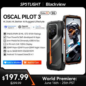 블랙뷰 OSCAL PILOT 3 5G AI 러기드 스마트폰 MTK 6300, 6.78인치 FHD+2.4K 디스플레이 120Hz, 12+24GB 램, 256GB+2TB 저장용량, 7500mAh
