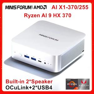 MINISFORUM AI X1 370 255 미니 PC AMD Ryzen AI 9 HX 370 R7 255 OCuLink 2*USB4 내장 듀얼 스피커 게임용 데스크탑 컴퓨터 WiFi7