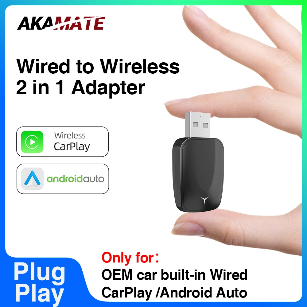 무선 CarPlay 동글 2 in 1 무선 안드로이드 자동 어댑터(OEM 유선 CarPlay 차량용) 자동차 라디오 플러그 앤 플레이 블루투스 ﻿