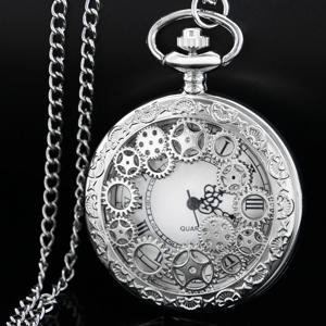 Steampunk 실버 골드 빈티지 할로우 기어 할로우 석영 주머니 시계 목걸이 펜던트 시계 체인 남성 여성 체인 선물