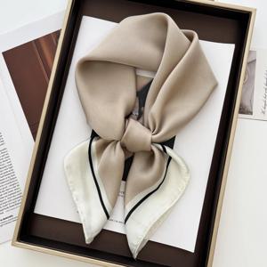 여성을위한 럭셔리 꽃 프린트 숄 스퀘어 스카프 소프트 새틴 랩 Neckerchief 여성 헤어 밴드 리본 머리띠 두건