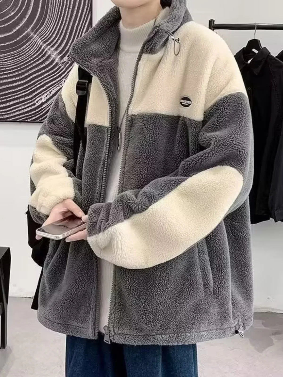 양털 플리스 재킷 남성용 가을 겨울 패션 브랜드 면 의류 두꺼운 청년 인기 스타일 지퍼 클로저 스탠다드 핏