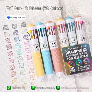 Languo 볼펜 28 색 만화 0.8mm 소프트 그립 프레스 쓰기 그리기 오버레이 학교 용품 문구 용품