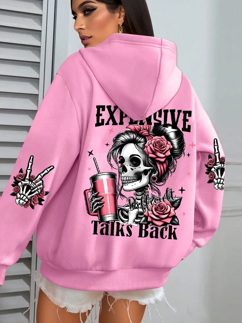 Expensive Talks Back Funny Printing Womens 후드 루즈 멀티 컬러 풀오버 양털 가을 운동복 캐주얼 포켓 Hoody