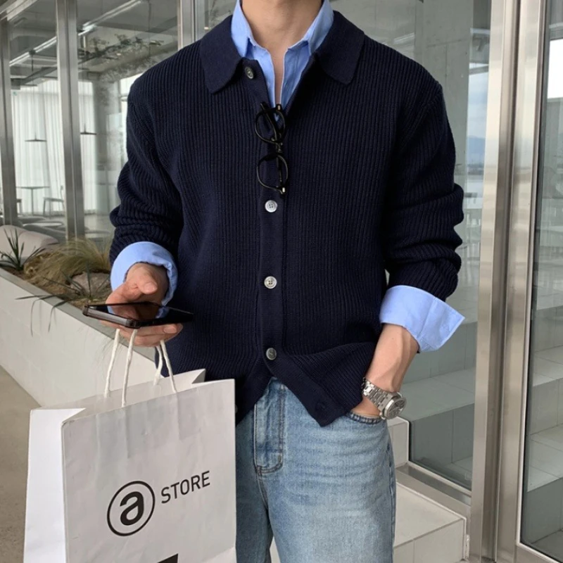 스트리트웨어 지퍼업 스웨터 가디건 남성 가을 겨울 캐주얼 스웨터코트 남성용 루즈핏 두꺼운 보온 니트 가디건 남성 상의