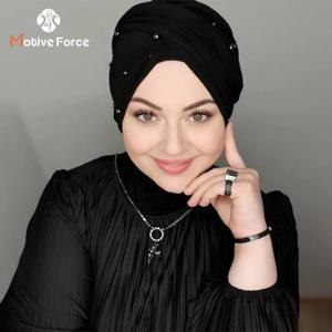 이슬람 패션 진주 블랙 모달 Hijab Undercap Abaya Hijabs 여성용 Abayas 저지 헤드 스카프 드레스 여성 Turbans Turban Cap