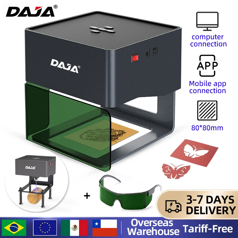 DAJA DJ6 미니 휴대용 레이저 조각기 Diy 블루투스 기계 페인트 개 태그 종이 가죽 나무 플라스틱 로고 CNC 기계