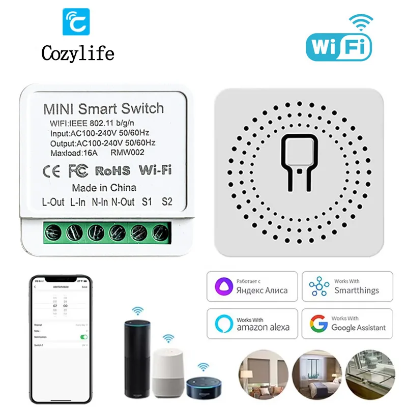 WiFi 스마트 스위치 모듈 양방향 제어 홈 DIY 차단기 릴레이 조명 스위치 음성 제어 Alexa Alice Google 홈 AC 100-240V