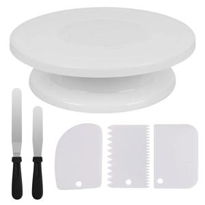 2 개의 설탕 장식 직선 각진 주걱이있는 6pcs 케이크 턴테이블 3 아이싱 매끄러운 스크레이퍼 케이크 장식 키트 베이킹 액세서리 도구
