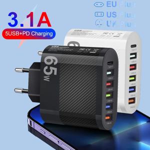 3.1A 5 포트 USB 충전기 PD 충전 어댑터 Xiaomi ipone 13 삼성 휴대 전화 플러그 충전 QC 3.0 벽 충전기