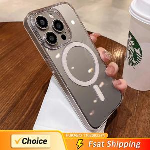 Magsafe 자기 투명 무선 충전 케이스 iPhone 11 12 13 14 15 Pro Max X XR Max 7 8 Plus 충격 방지 PC 커버