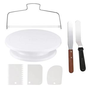 7Pcs 케이크 만들기 도구 키트 장식용 플라스틱 회전 케이크 턴테이블 아이싱 매끄러운/주걱 케이크 레벨러 0814 포함