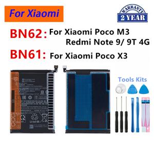샤오미 포코 M3 레드미 노트 9 레드미 9T 4G 포코폰 X3 포코 X3 휴대폰 배터리+도구용 새 배터리 BN62 BN61
