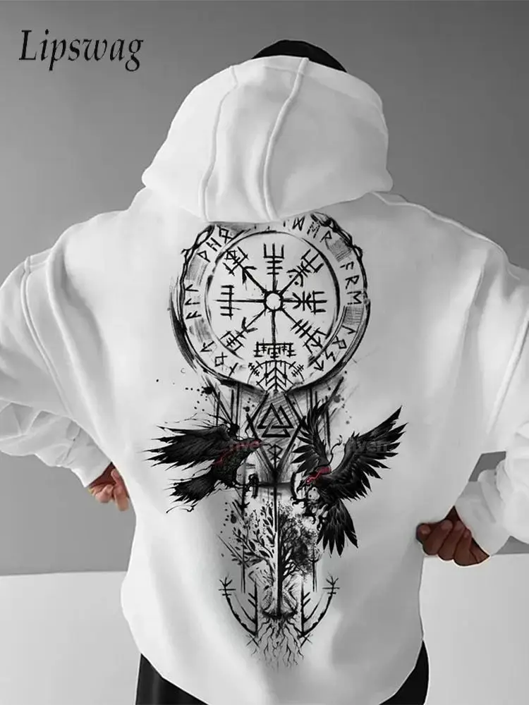 특대 후드 티 남성 streetwear 가을 빈티지 고딕 인쇄 후드 티셔츠 남성용 힙합 긴 소매 루즈 까마귀 탑스
