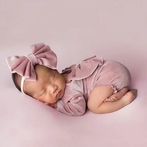 Ylsteed 신생아 소녀 Photoshoot 복장 아기 뒤로 활 매듭 Romper 활 머리띠 Bowknot 유아 사진 소품 그림 의상