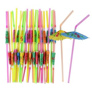 50PCS 하와이 파티 우산 음료 빨대 플라밍고 주스 칵테일 일회용 밀짚 열대 루아 생일 파티 장식 용품
