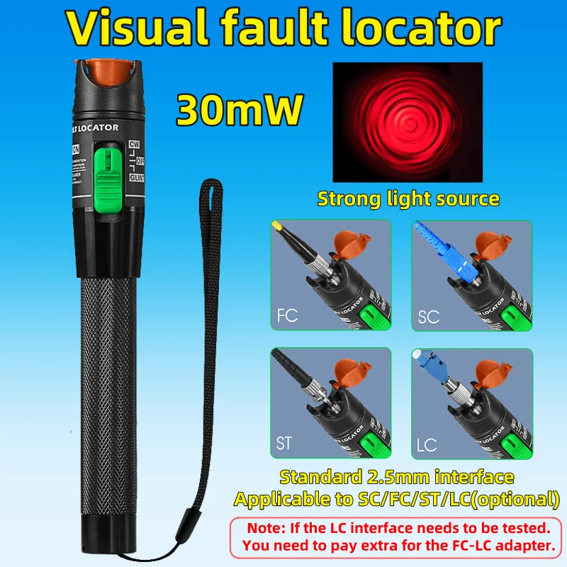 FTTH 30mW 광섬유 결함 탐지기 광섬유 케이블 테스터 펜 스타일 VFL 2.5mm 인터페이스(SC/FC/ST) VFL 광섬유 테스터 도구